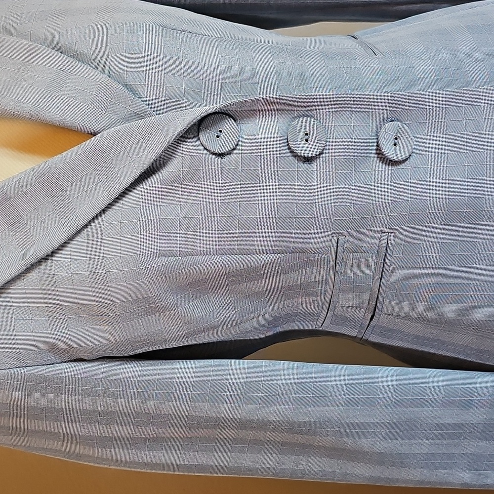Elegant Light Blue Checkered Ladies Suit - Picture 2 of 8